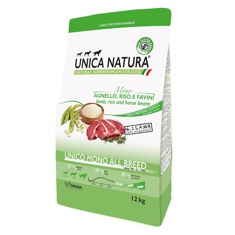 Сухий корм GHEDA Unica Natura Unico All breed Mono - для собак усіх порід, монобілковий (ягня) 12kg